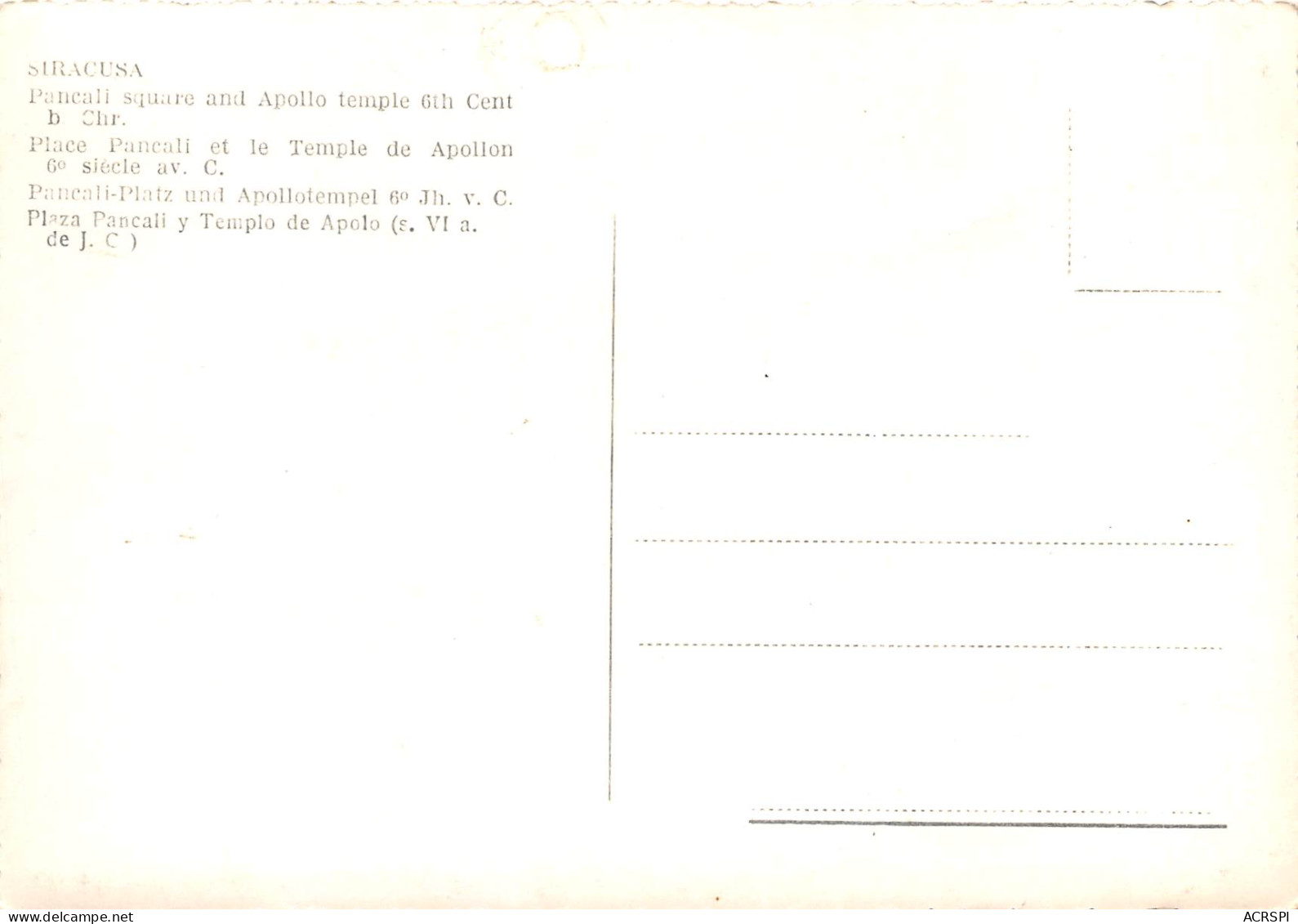 Siracusa Siracuse Piarra Pancali E Tempio Di Apollo Sicile Sicilia ITALIA  N° 57 \ML4002 - Siracusa