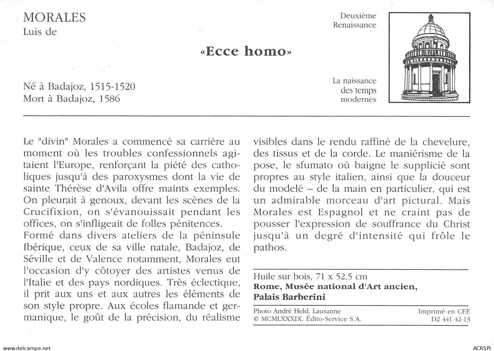 ECCE HOMO Luis De MORALES ROME Palais Barberini  N° 65 \ML4002 - Paintings