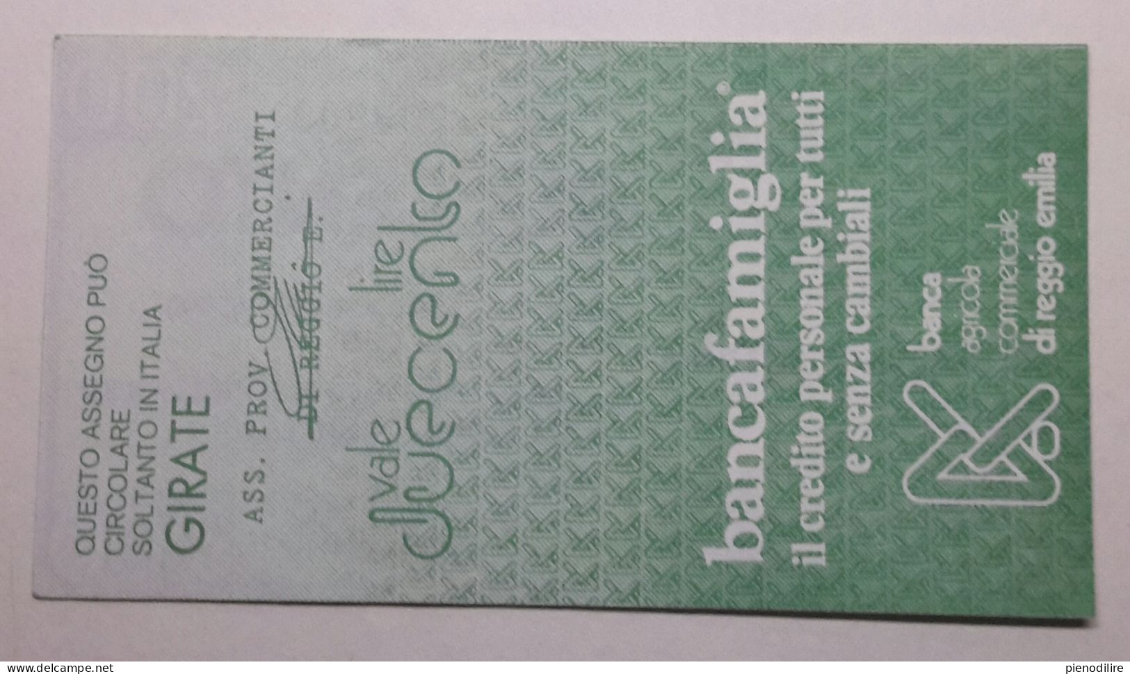 200 LIRE 7.10.1977 BANCA AGRICOLA COMMERCIALE REGGIO EMILIA Circolata (A.51) - [10] Cheques En Mini-cheques