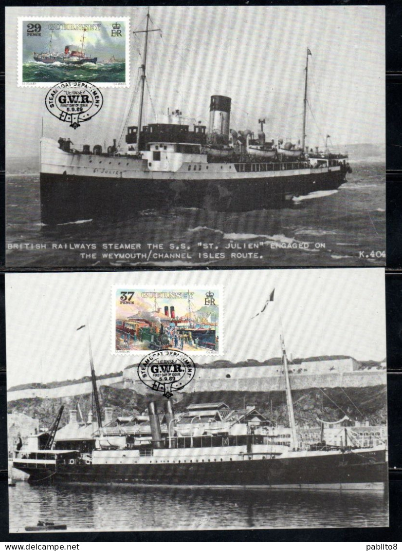 GUERNSEY GUERNESEY 1989GREAT WESTERN RAILWAY STEAMER SERVICE WEYMOUTH CHANNEL ISLES COMPLETE SET SERIE MAXI MAXIMUM CARD - Guernsey