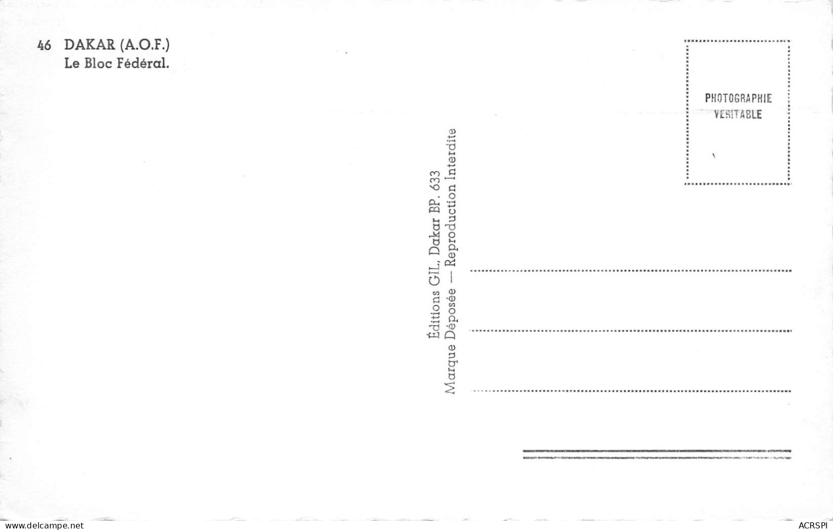 SENEGAL DAKAR  Le Bloc Fédéral Carte Vierge  (2 Scans) N° 7 \ML4033 - Sénégal