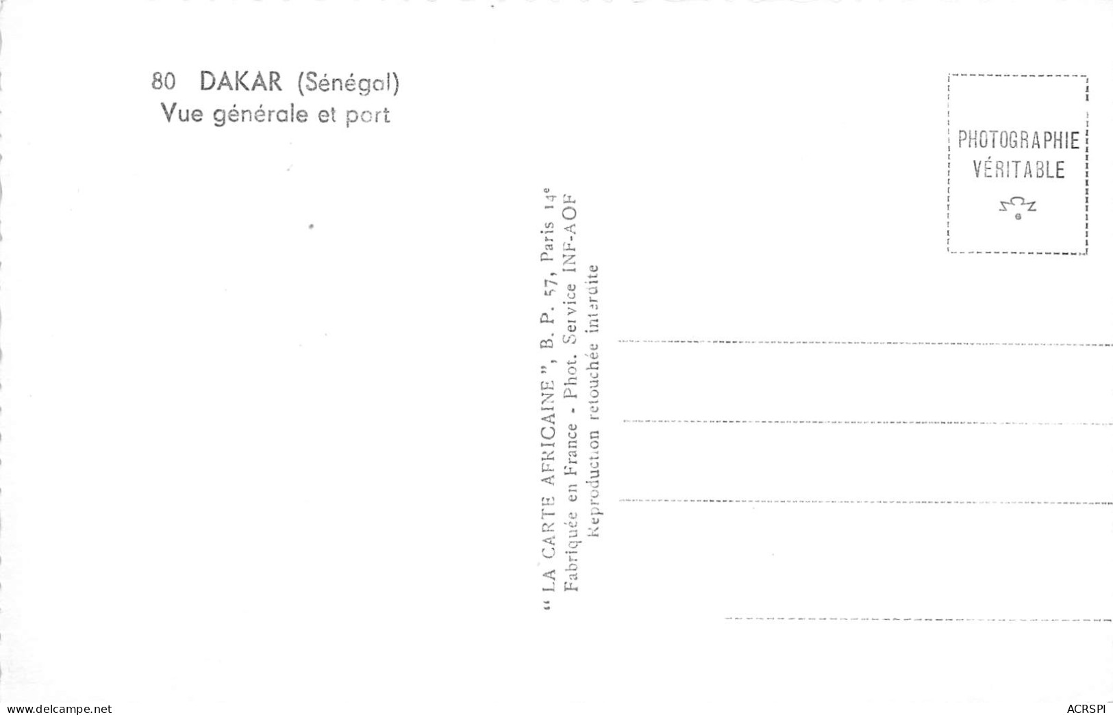 SENEGAL DAKAR Vue Générale Et Port Carte Vierge (2 Scans) N° 41 \ML4033 - Senegal