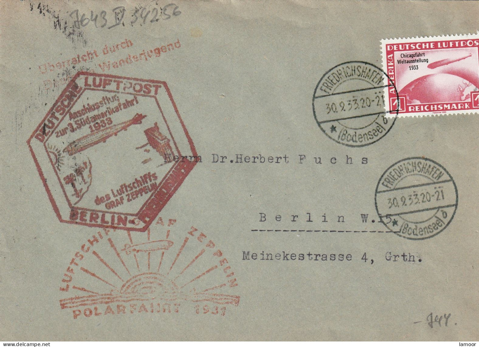 Zeppelin, Zeppelinpost LZ 127, Polarfahrt, 1933,  Brief Graf Zeppelin  REPRODUKTION FÄLSCHUNG KOPIE - Fliegende Händler