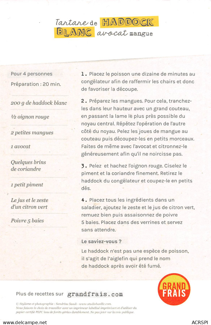 Recette Du TARTARE De HADDOCK BLANC Avocat Mangue  (2 Scans) N° 91 \ML4034 - Recipes (cooking)