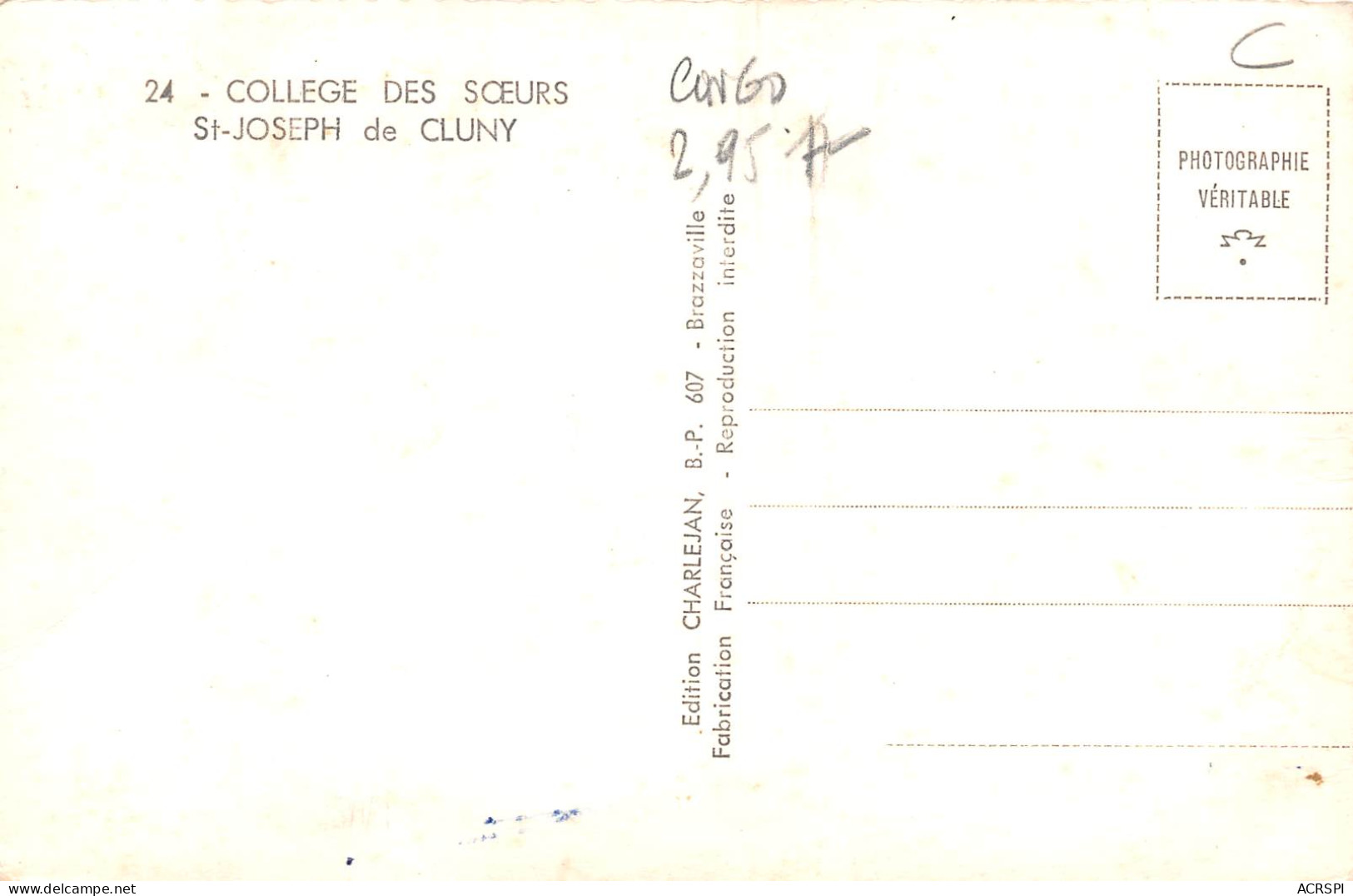 CONGO BRAZZAVILLE  College Des Soeurs St Joseph De CLUNY  Carte Vierge  (2 Scans)N° 34\ML4035 - Brazzaville