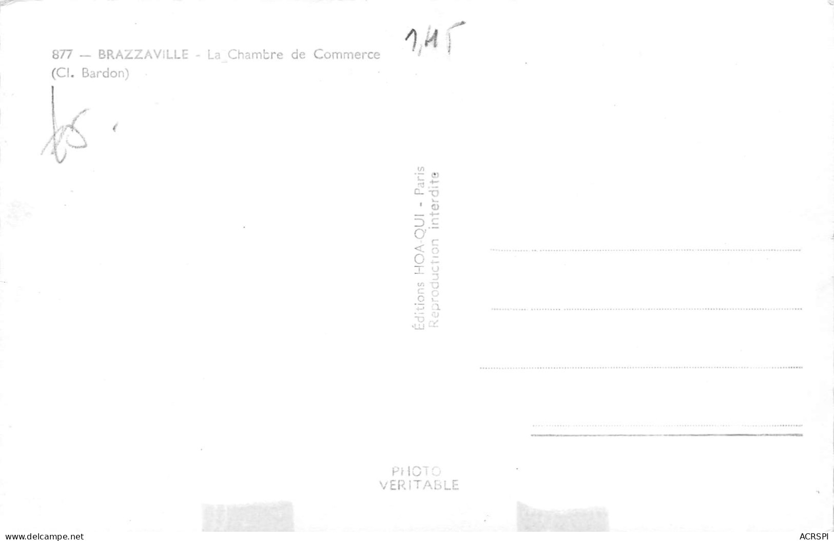 CONGO BRAZZAVILLE  La Chambre De Commerce  Carte Vierge  (2 Scans)N° 37\ML4035 - Brazzaville