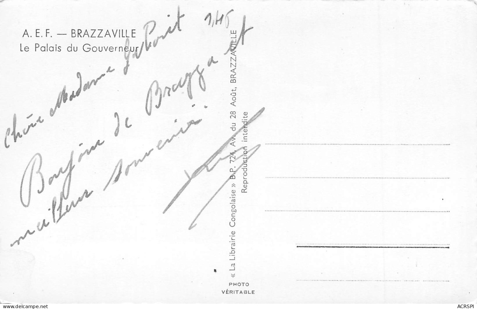 CONGO BRAZZAVILLE  Le Palais Du Gouverneur  (2 Scans)N° 40\ML4035 - Brazzaville