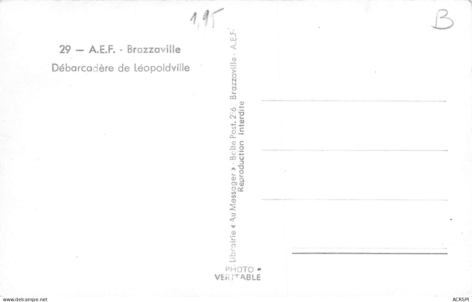 CONGO BRAZZAVILLE  Débarcadère De Léopoldville  Carte Vierge  Non Circulé (2 Scans)N° 48\ML4035 - Brazzaville