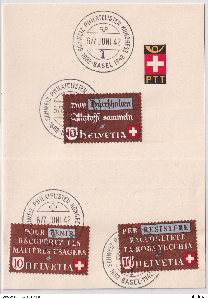 Zum. 254-256 /Mi. 405-407 Serie Auf PTT-Faltblatt Mit Sonderstempel SCHWEIZ PHILATELISTEN KONGRESS BASEL 1942 - Storia Postale