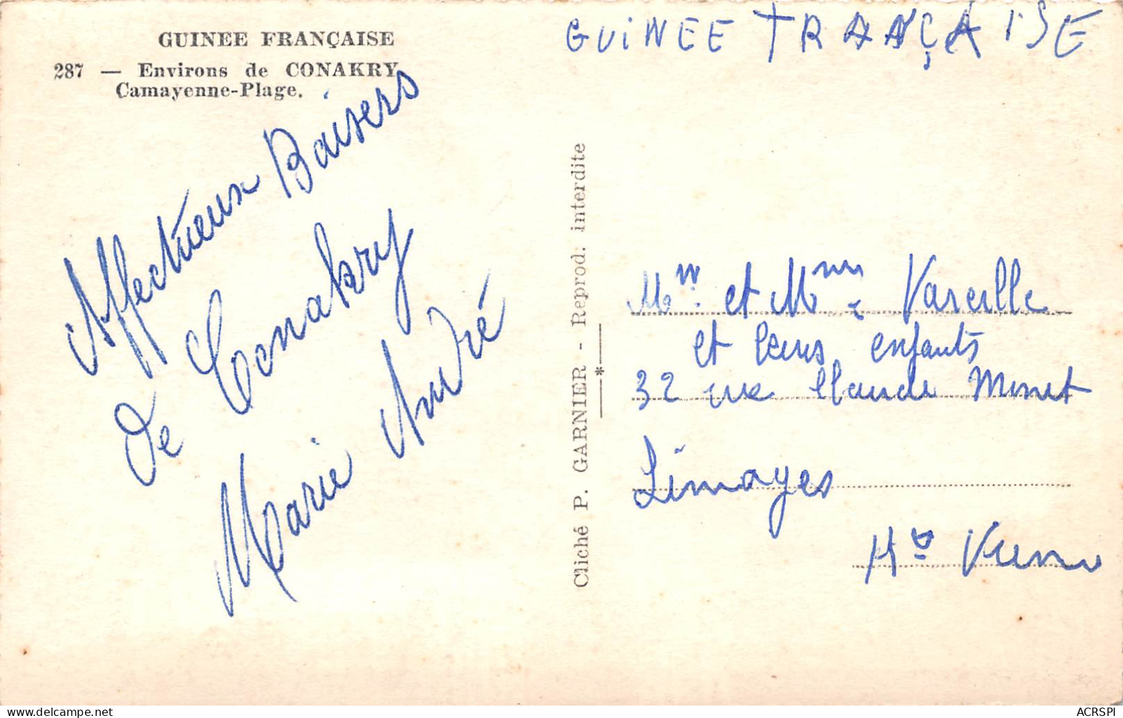 Guinée Française CONAKRY  Plage De Camayenne   (Scans R/V) N° 54 \ML4051 - French Guinea