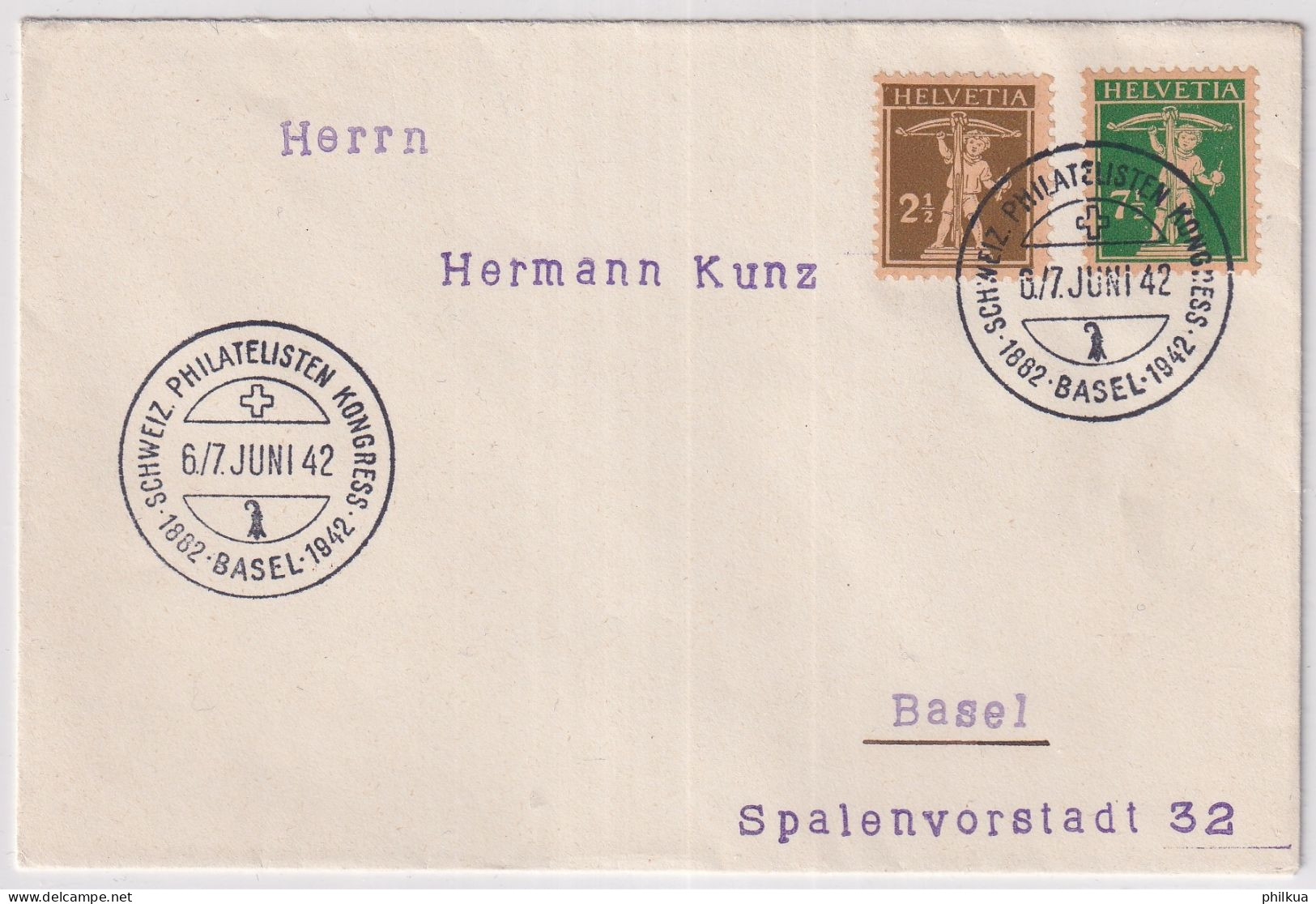 Zum. 169, 171 /Mi. 198x, 202x Auf Brief Mit Sonderstempel SCHWEIZ PHILATELISTEN KONGRESS BASEL 1942 - Cartas & Documentos