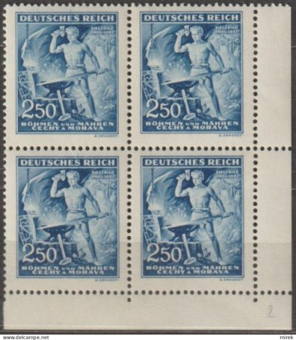 27/ Pof. 110, Yellow Blue, Corner 4-block, Print Plate 2 - Ungebraucht