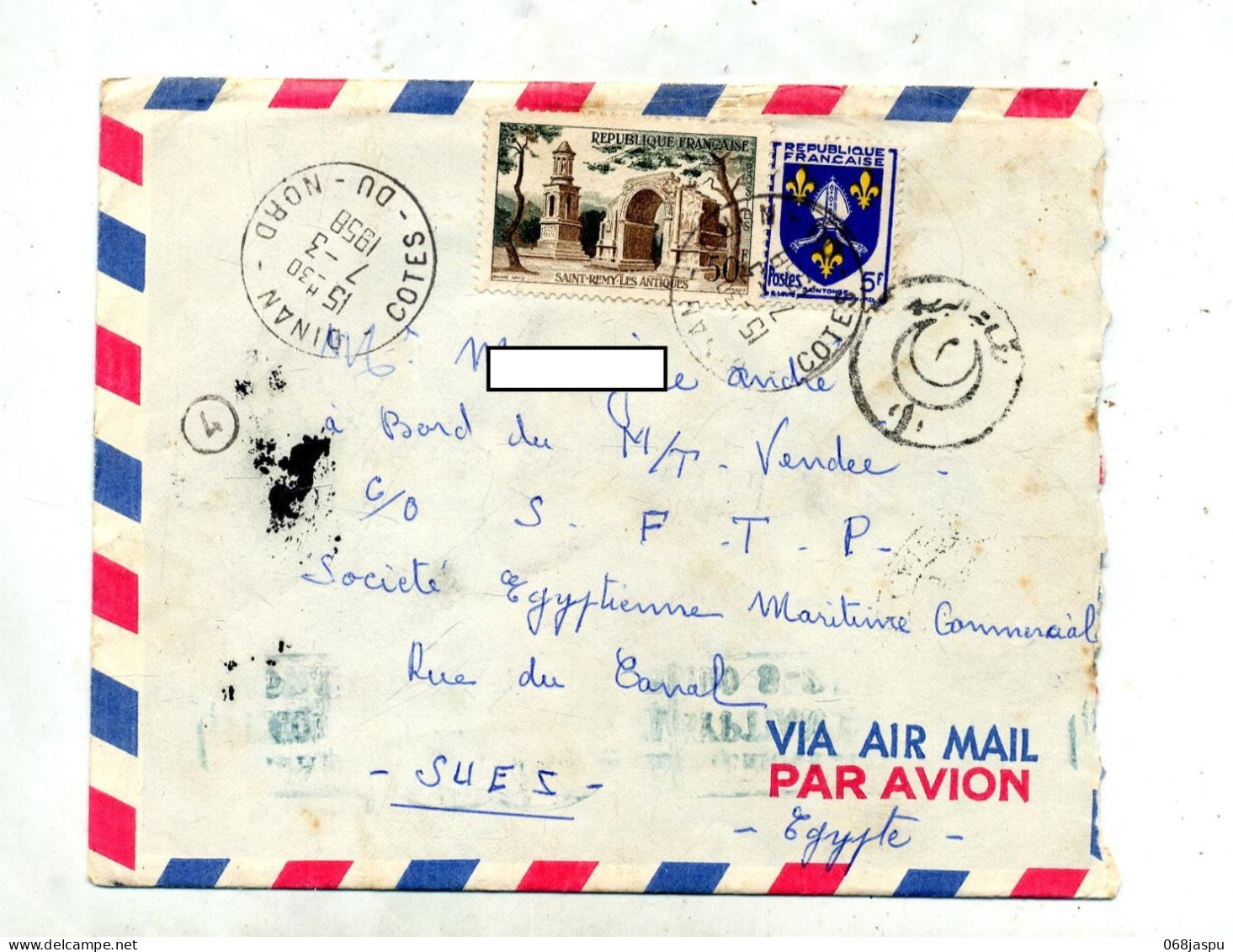 Lettre Cachet Dinan Sur Saint Remy + Le Caire + Suez Port Said Pour Bateau - Bolli Manuali