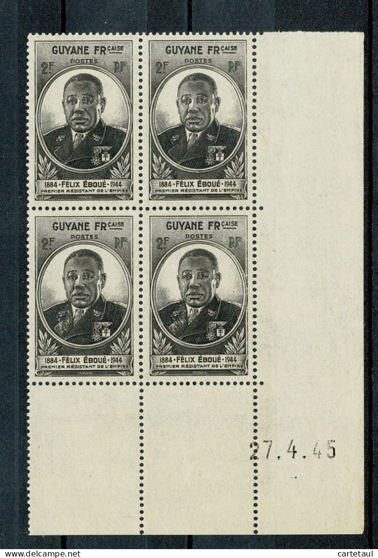 GUYANE Félix Eboué Bolc De 4 Coin Daté 27.4.45 ** MNH SUPERBE - 1945 Gouverneur-Général Félix Éboué