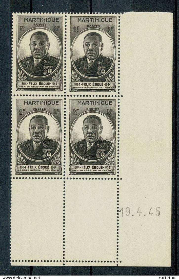 MARTINIQUE Félix Eboué Bolc De 4 Coin Daté 19.4.45 ** MNH SUPERBE - 1945 Gouverneur-Général Félix Éboué