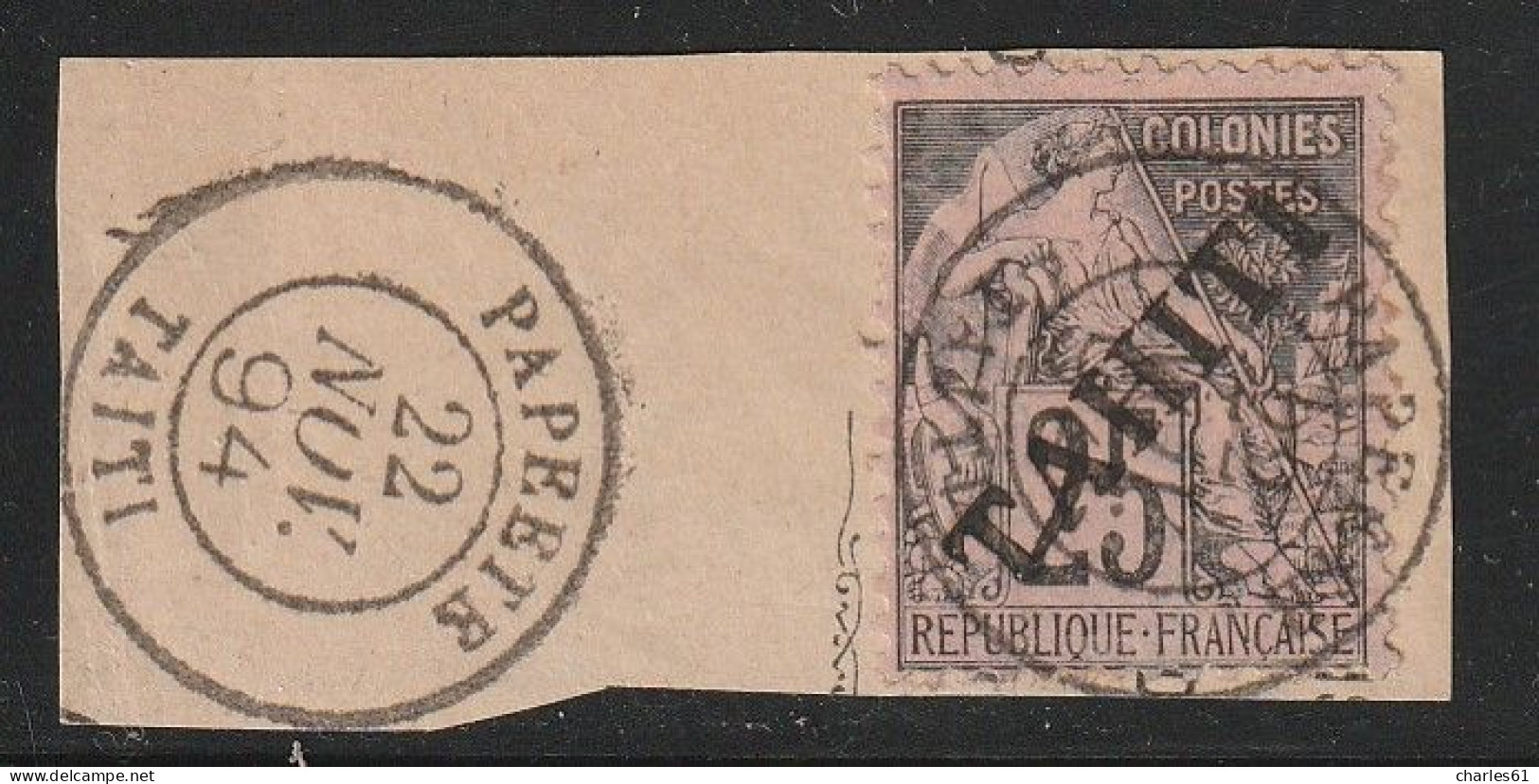 TAHITI - N°15 Obl Sur Fragment (1893) 25c Noir Sur Rose - Used Stamps