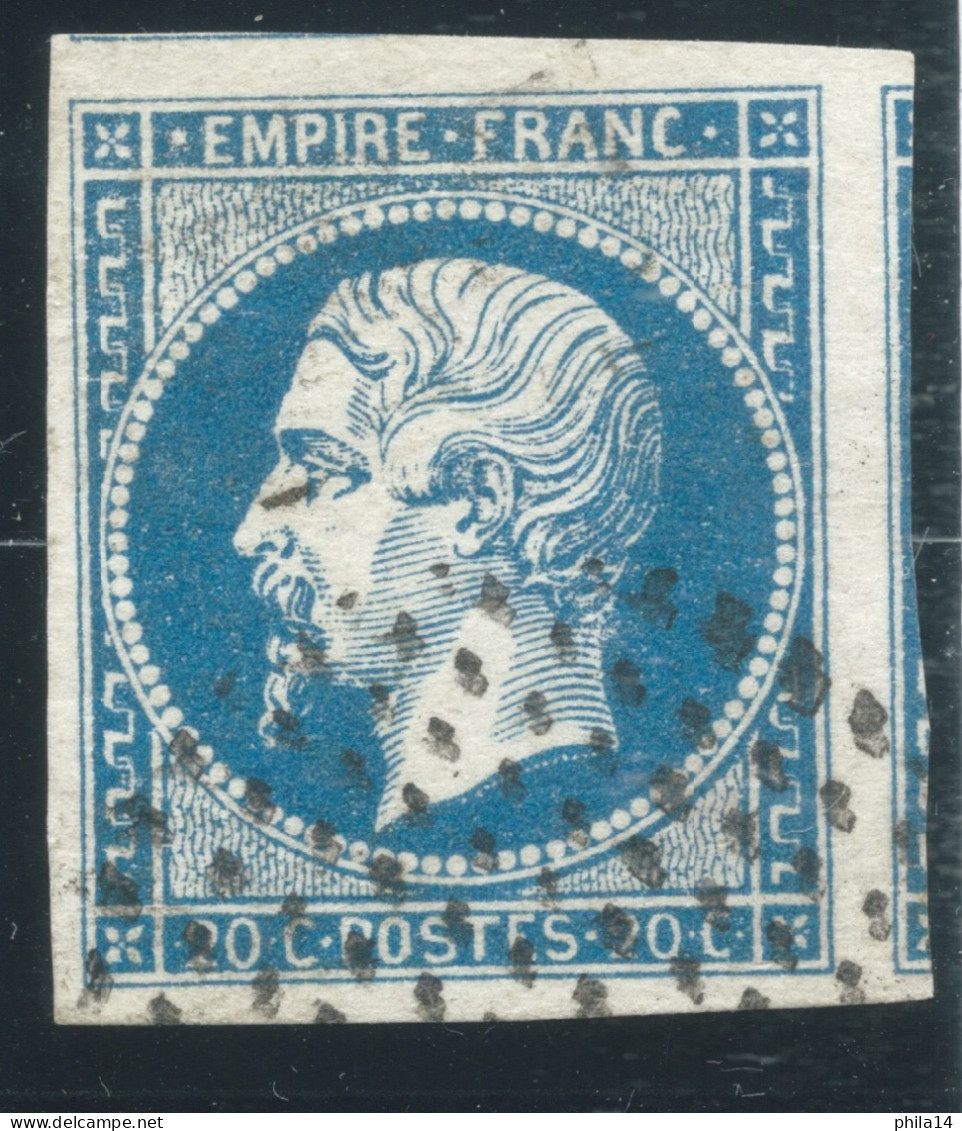 N°14 20c BLEU NAPOLEON TYPE 2 / CERCLE DE POINTS / PARIS / 2 VOISINS - 1853-1860 Napoleon III