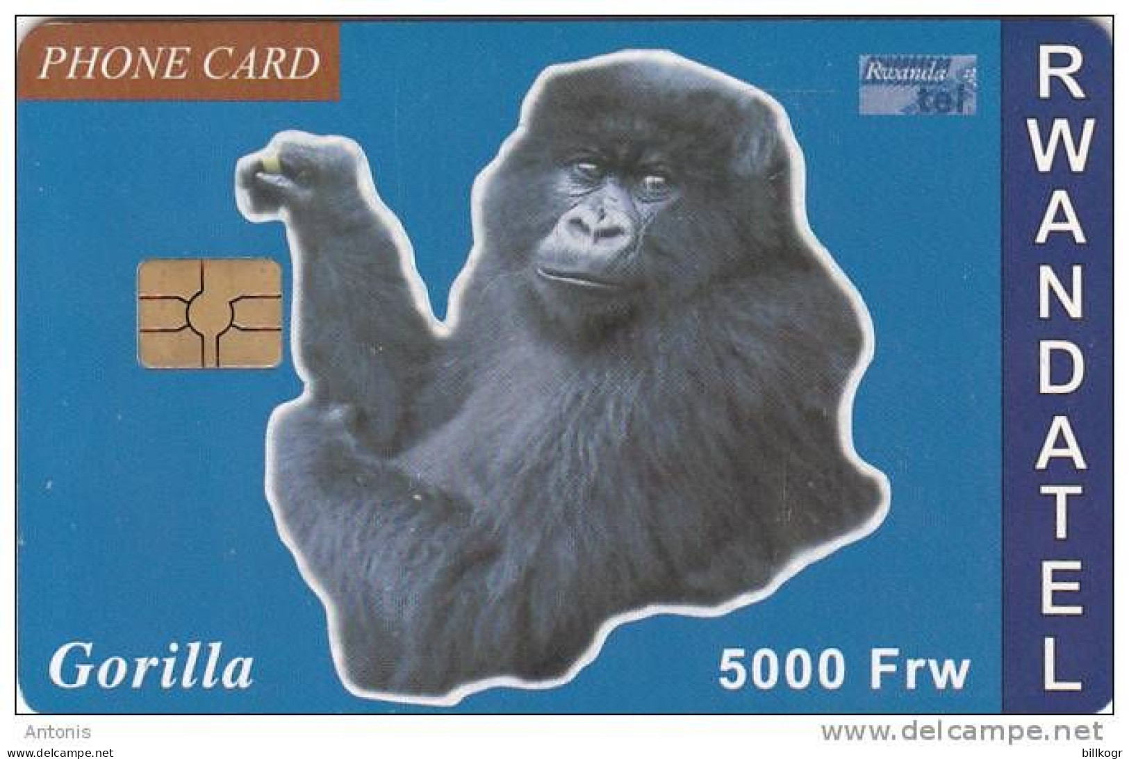 RWANDA - Gorilla, First Chip Issue 5000 Frw, Used - Chipre