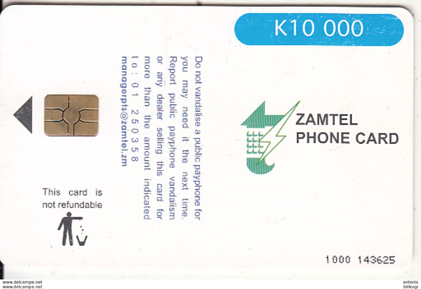 ZAMBIA(chip) - Red & Blue Sunbird, Zamtel Telecard K10000, Chip GEM3.3, Used - Zambia