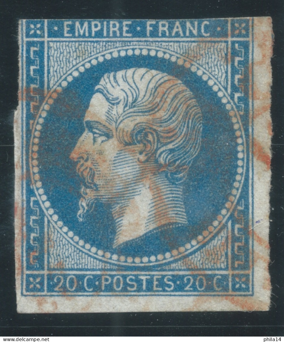 N°14 20c BLEU NAPOLEON TYPE 2 / CACHET ROUGE DES IMPRIMES - 1853-1860 Napoleon III