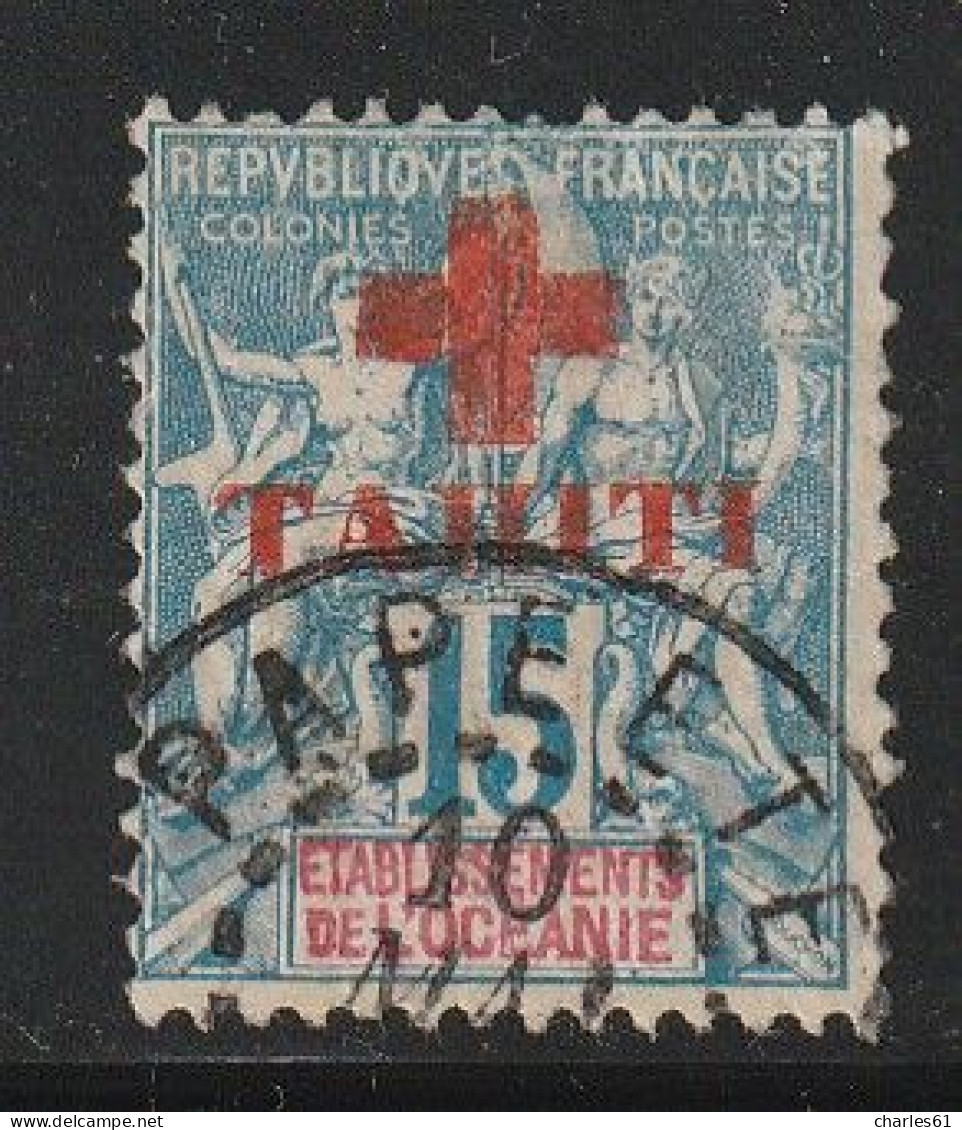 TAHITI - N°34 Obl (1915) Croix Rouge : 15c Bleu - Gebruikt