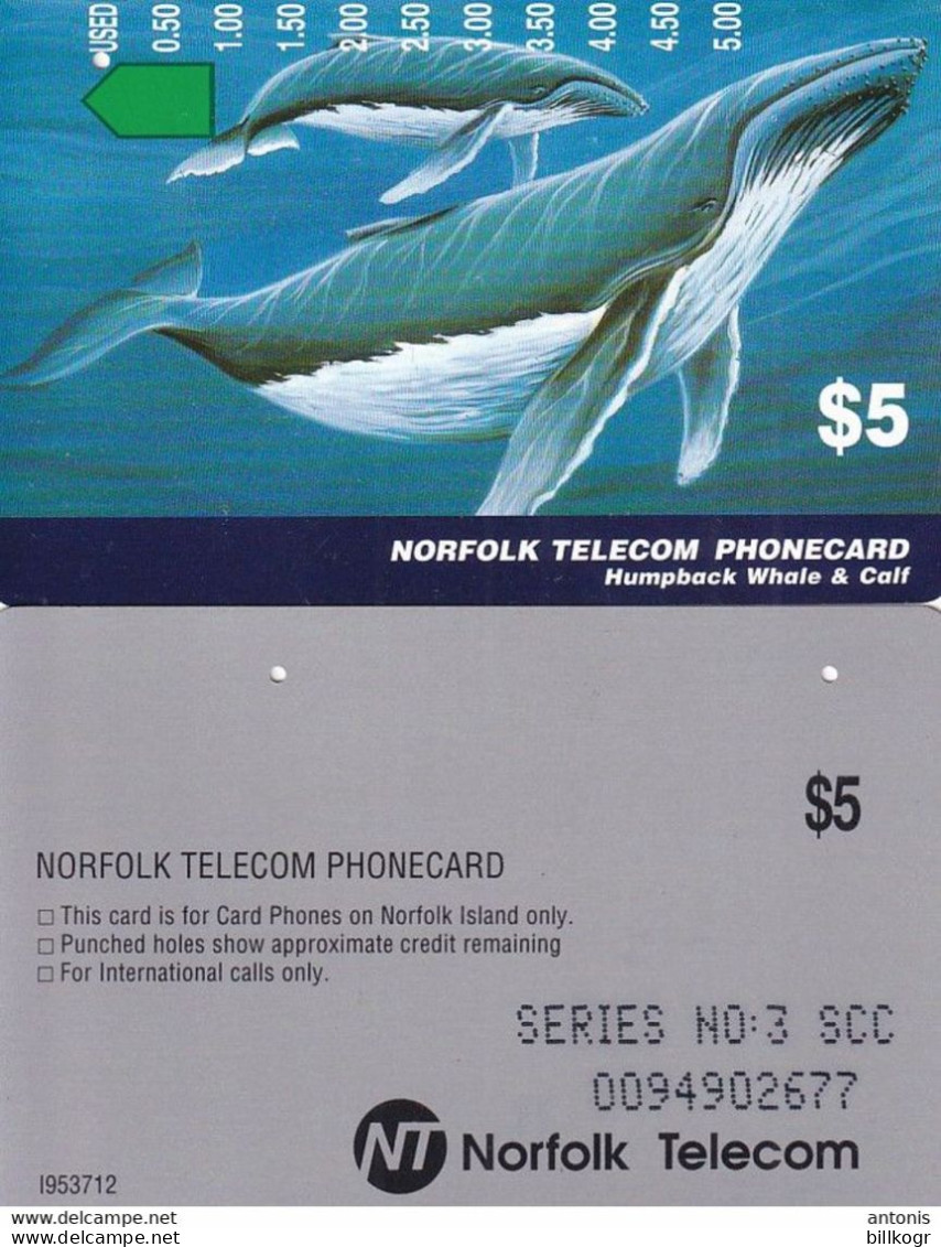 NORFOLK ISL. - Whale & Calf(series No: 3 SCC), Tirage %5000, Used - Norfolkinsel