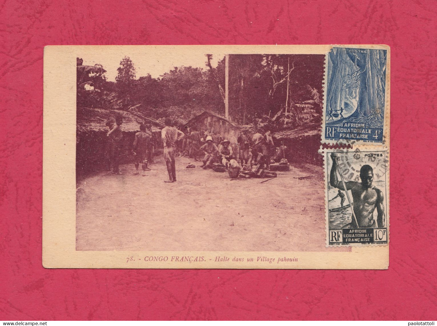 Congo Francais, Halte Dans Un Village Pahouin. Stamped And Mailed 12.08.1949. - Congo Francese