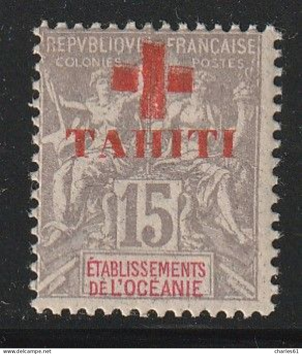 TAHITI - N°35 ** (1915) Croix Rouge : 15c Gris - Nuovi