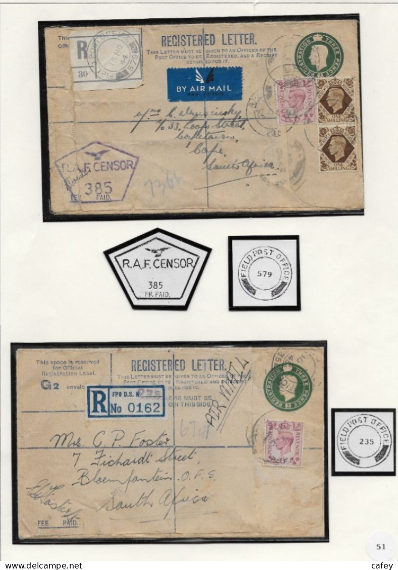 Guerre 39/45 CAMPAGNE D'AFFRIQUE collection primée de 94 lettres représentant le mouvement des troupes N° zone de combat