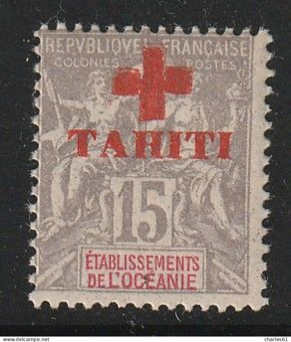 TAHITI - N°35 ** (1915) Croix Rouge : 15c Gris - Nuovi