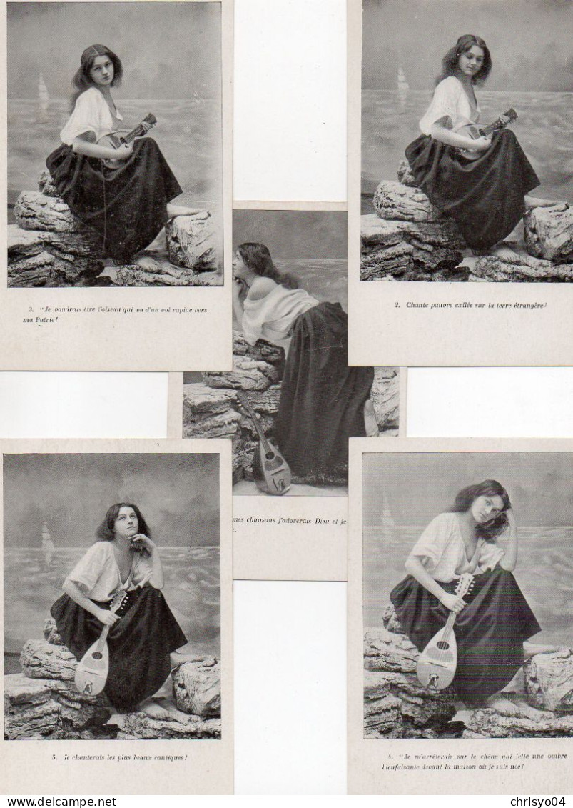 4V4Sb  Série De 5 Cpa Jeune Femme Type Gitane Jouant De La Mandoline En TBE - Colecciones Y Lotes