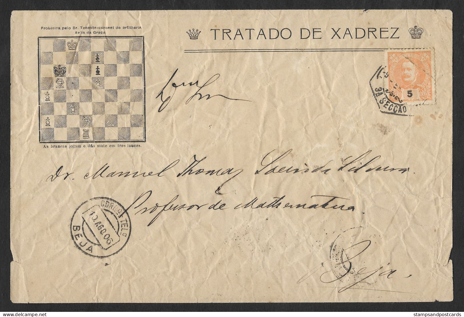 Portugal 1906 Rare Lettre échecs Par Correspondance Early 1906 Correspondence Chess Cover - Schach