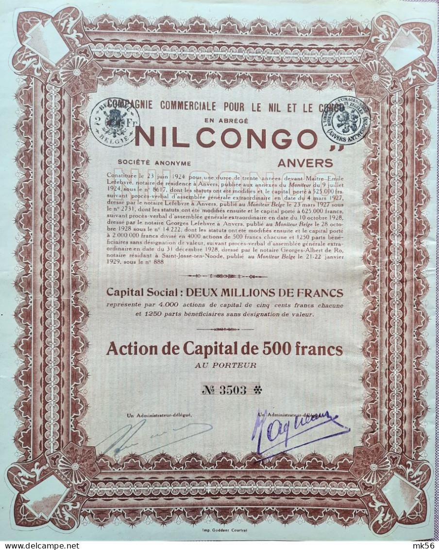 Cie Commercial Pour Le Nil Et Le Congo 'NILCONGO' - 1929 - Antwerpen - Afrique
