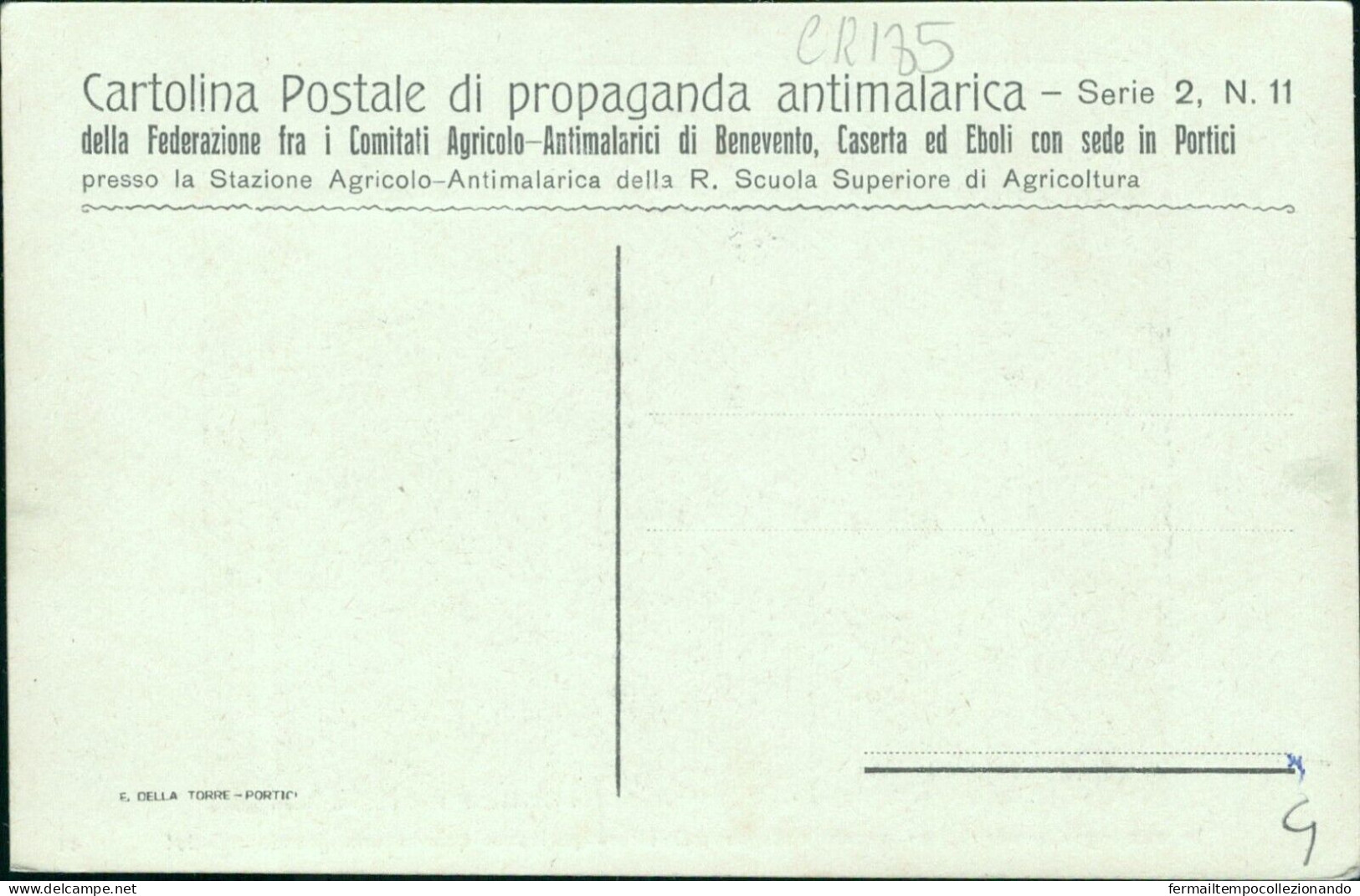 Cr185 Cartolina Propaganda Antimalarica Benevento Caserta Eboli Sede Portici - Benevento