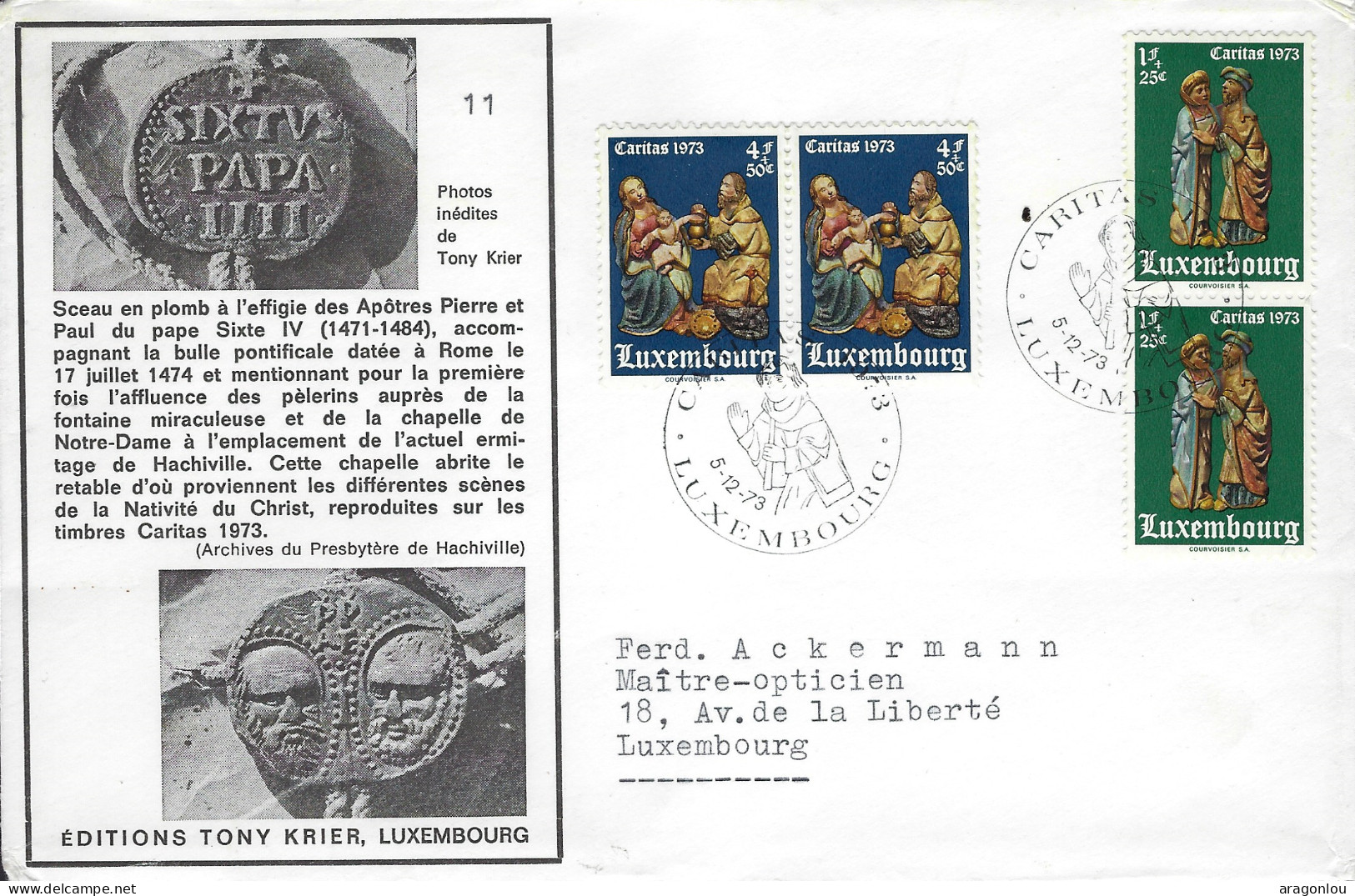 Luxembourg - Luxemburg - Lettre   1973  Caritas -  Photos Inédites De TONY KRIER - Storia Postale