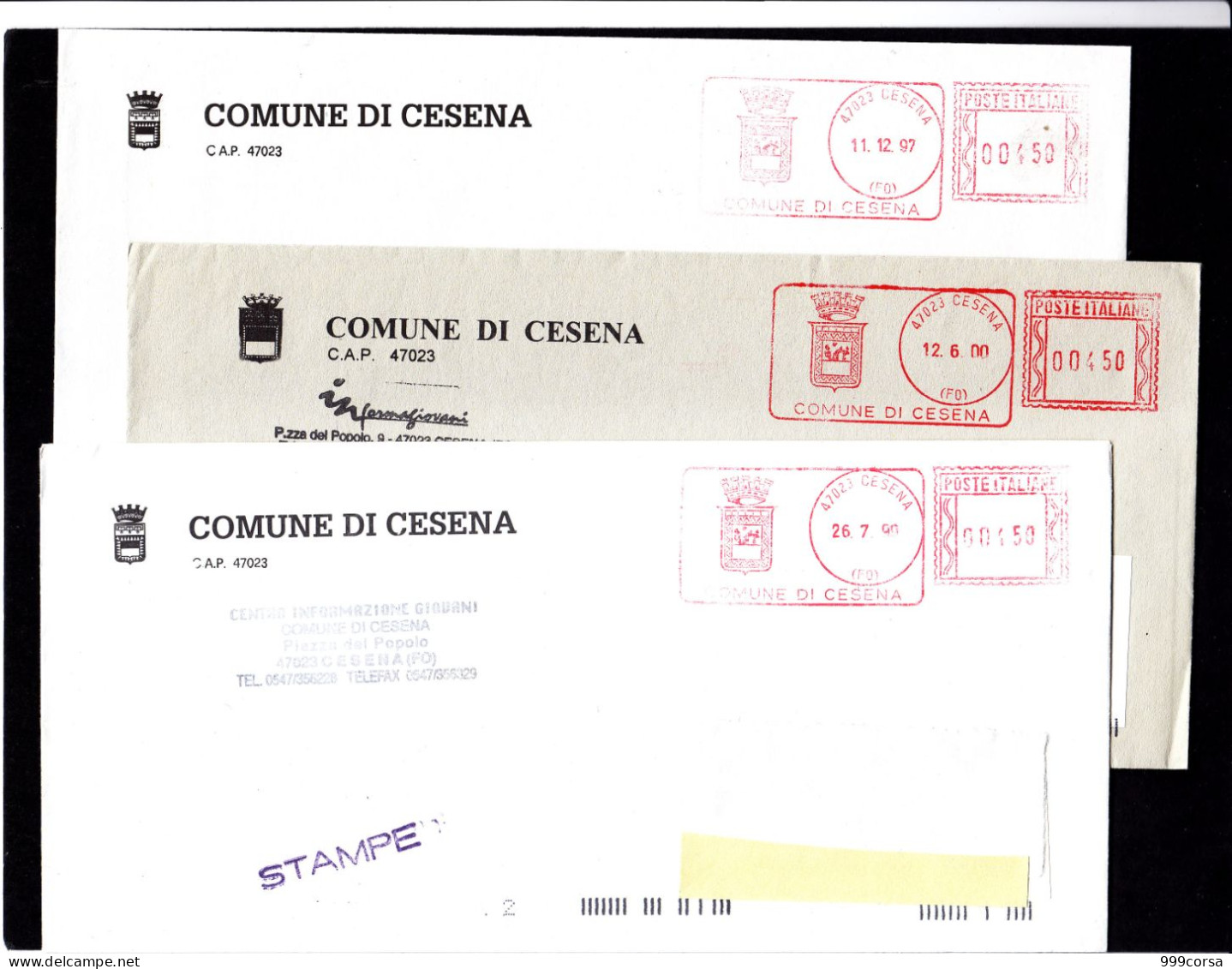 Stemmi, Comuni E Città, Cesena, Carmagnola (c), Moretta (c), Chieri, 10 Buste, Ema,meter,freistempel - Enveloppes