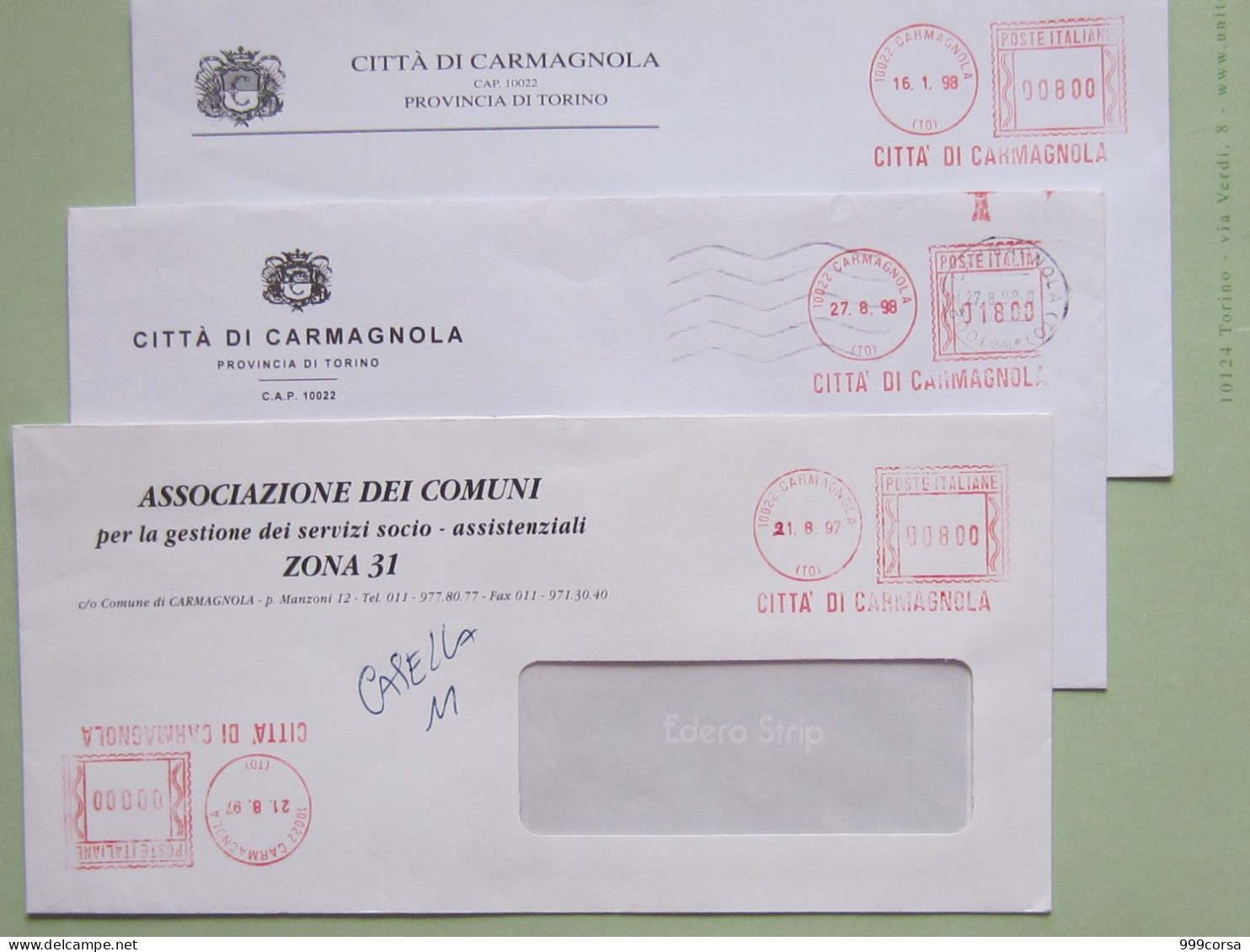 Stemmi, Comuni E Città, Cesena, Carmagnola (c), Moretta (c), Chieri, 10 Buste, Ema,meter,freistempel - Enveloppes