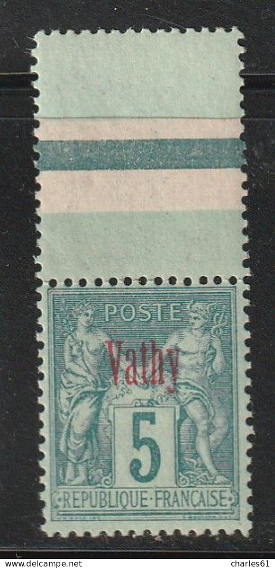 VATHY - N°1a ** (1893-1900)  5c Vert , Surcharge Rouge. - Neufs
