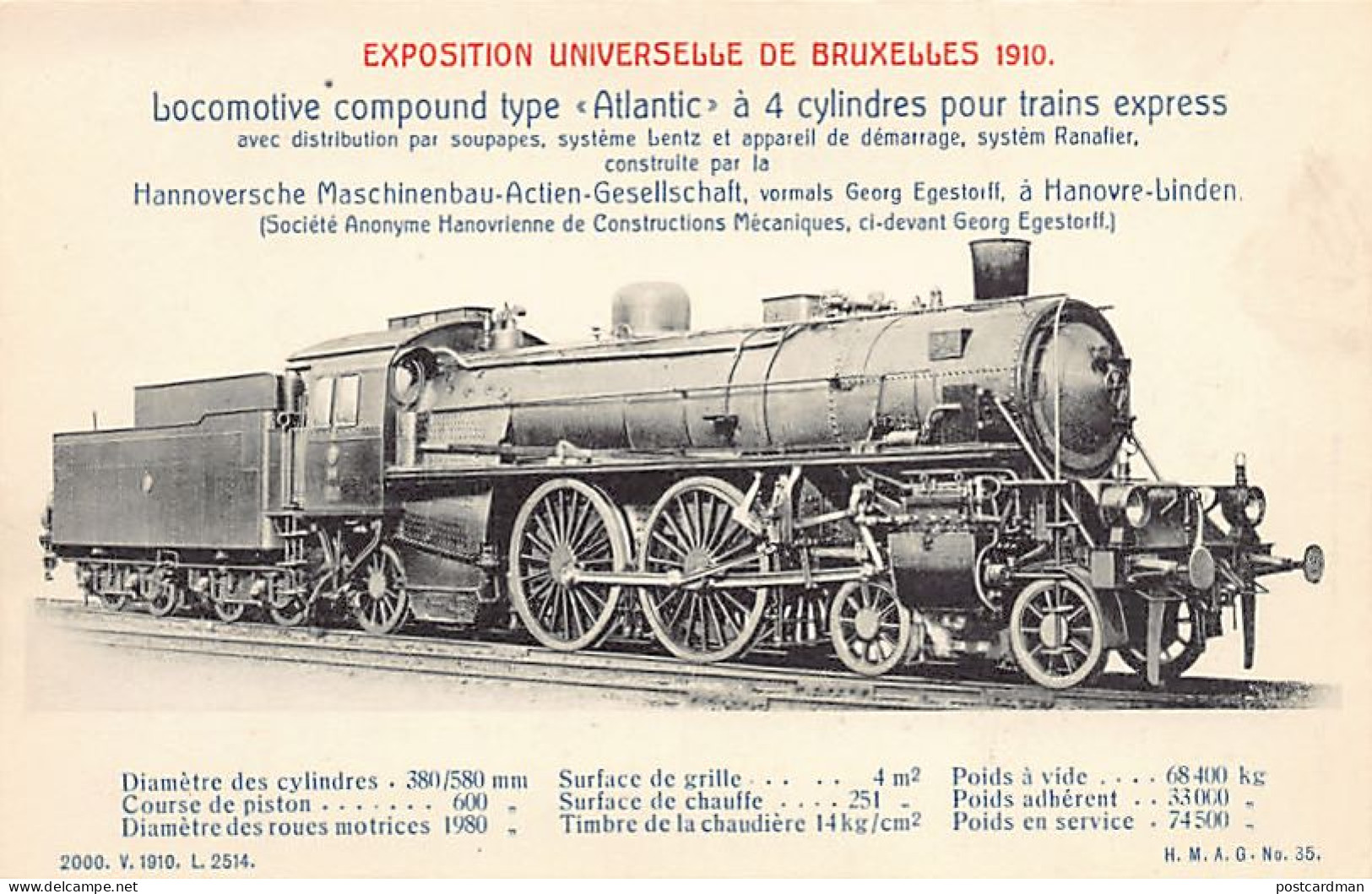 Belgique - Exposition De Bruxelles 1910 - Locomotive Atlantic - Hannoversche Maschinenbau-Actien-Gesellschaft - Expositions Universelles