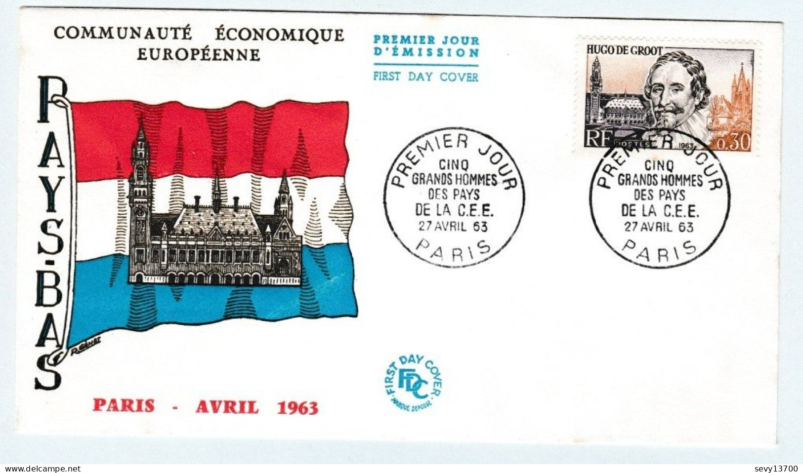 5 Enveloppes Premier Jour 27.04.63 Communauté Economique Européenne 5 Grands Hommes Des Pays De La C.E.E - 1960-1969