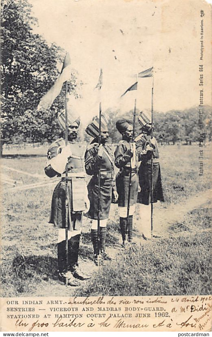 India - Our Indian Army - Sentries - Viceroys And Madras Bodygaurds Stationed At Hampton Court Palace June 1902 - LOWER  - India