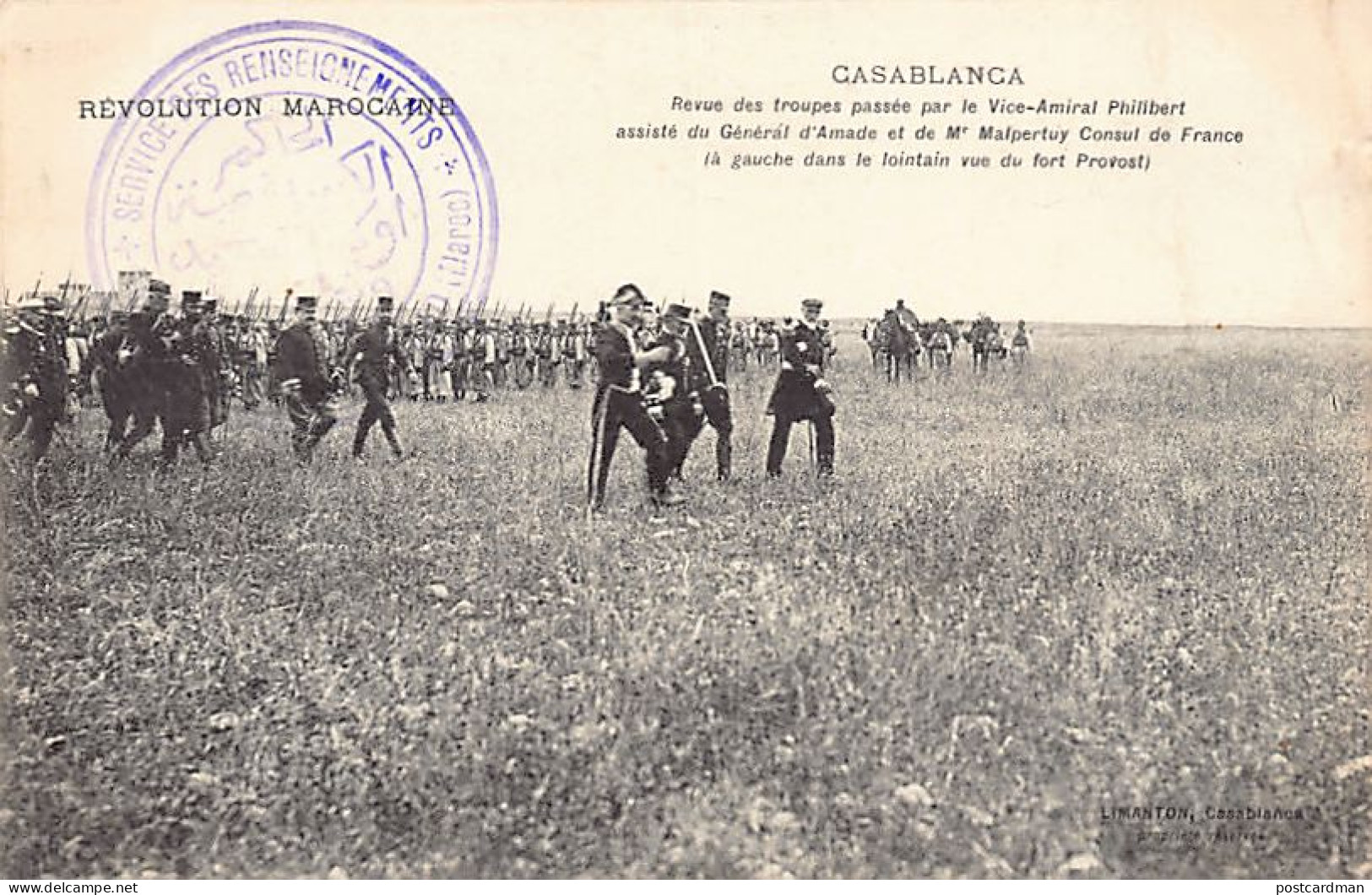 Révolution Marocaine - CASABLANCA - Revue Des Troupes Passée Par Le Vice-Amiral Philibert Assisté Du Général D'Amade Et  - Casablanca