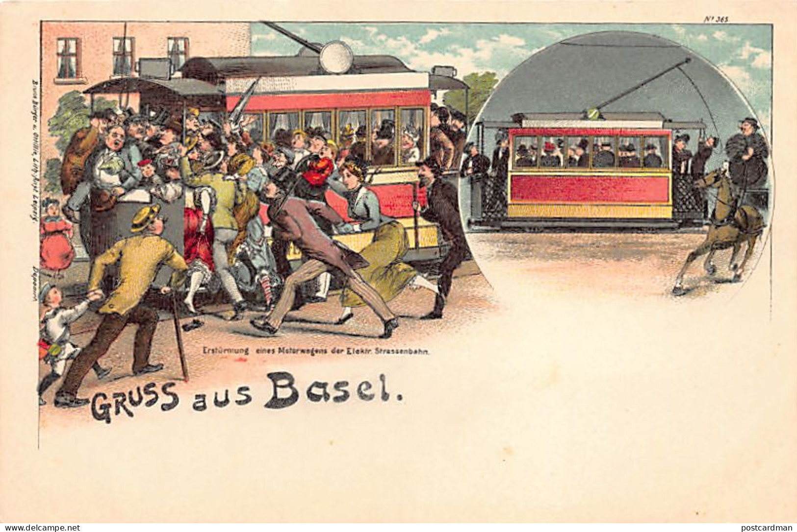 BASEL - Litho - Erstürmung Eines Motorwagens Der Elektr. Straßenbahn - Verlag Bruno Bürger 365 - Bazel