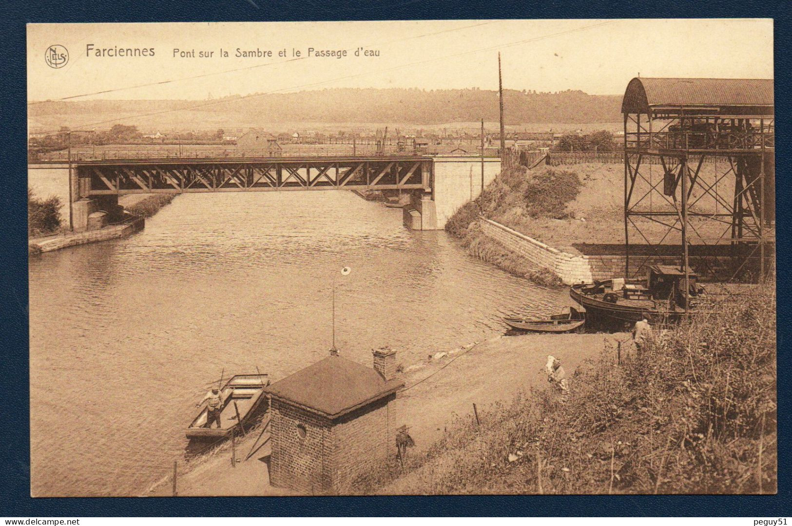 Farciennes. Pont Métallique Sur La Sambre Et Le Passage D'eau. Péniche, Barque Et Barge. - Farciennes