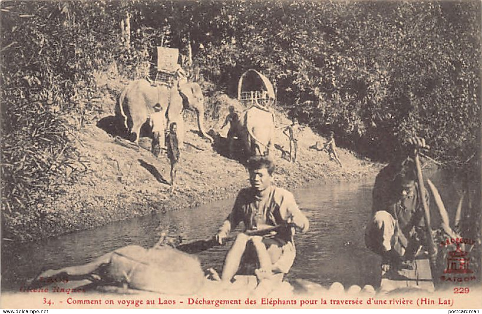 Laos - Comment On Voyage Au Laos - Déchargement Des éléphants Pour La Traversée D'une Rivière (Hin Lat) - Ed. Cliché Raq - Laos