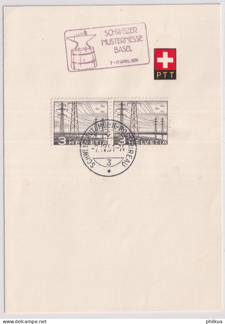 Zumst. 297 / Mi. 529 Auf PTT-Faltblatt Mit Sonderstempel 1951 SCHWEIZER MUSTERMESSE BASEL - Storia Postale