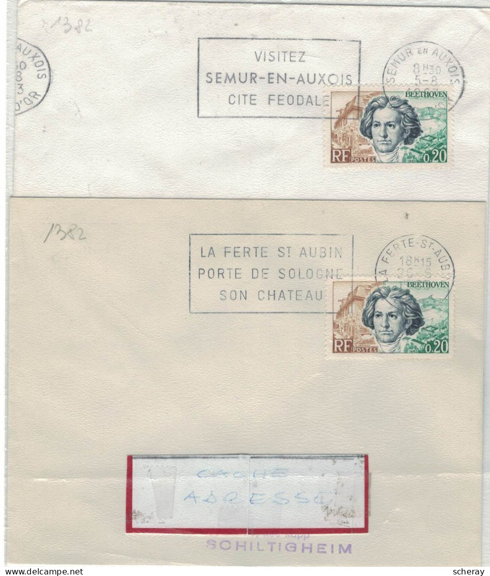 2 LETTRES YT 1382 SSL/ FAG DE  SEMUR EN AUXOIS/ LA FERTE ST AUBIN - 1960-.... Lettres & Documents