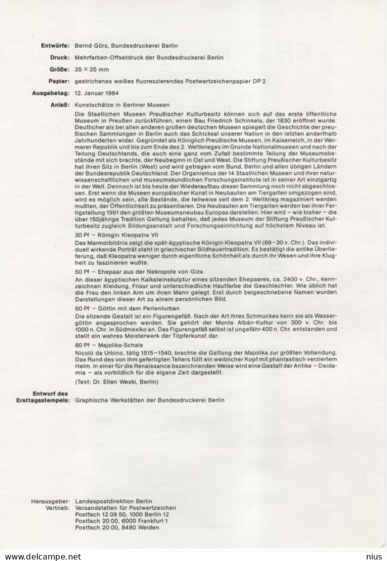 Germany Deutschland 1984-01 Kunstschatze In Aus Berliner Museen, Canceled In Berlin - 1981-1990