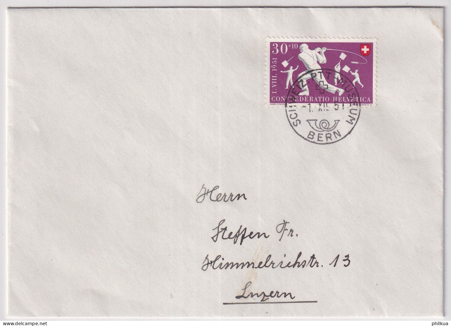 Pro Patria Zumst. 54 / Mi. 558 Einzelfrankatur Auf Brief Gelaufen Ab PTT MUSEUM BERN Nach Luzern - Storia Postale