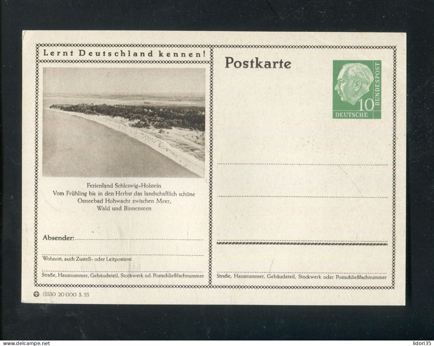 "BUNDESREPUBLIK DEUTSCHLAND" 1955, Bildpostkarte Mit Bild "FERIENLAND SCHLESWIG-HOLSTEIN" (L1210) - Geïllustreerde Postkaarten - Ongebruikt